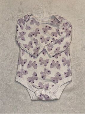 (3 for $10) George Purple Butterfly Long-Sleeve Baby One-Piece Bodysuit